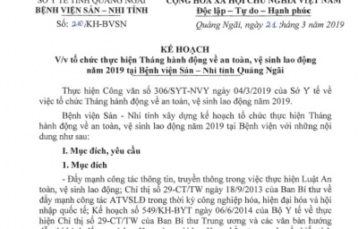 Kế hoạch tổ chức thực hiện Tháng hành động về an toàn, vệ sinh lao động năm 2019